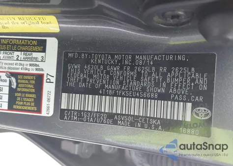 2014 Toyota Camry Se from USA, damaged, VIN 4T1BF1FK5EU456688